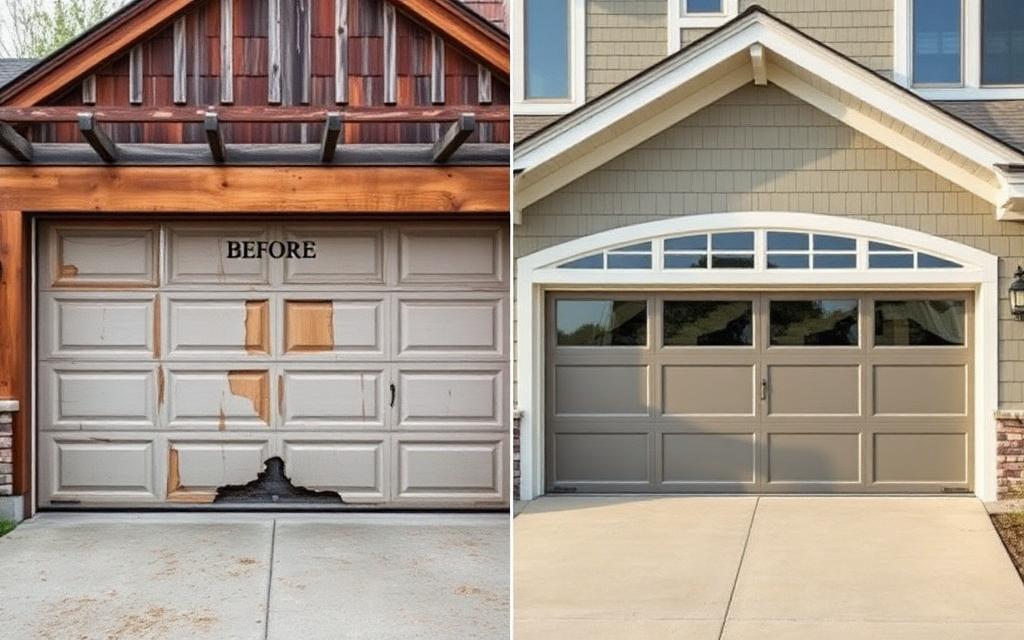Before and after garage door transformation